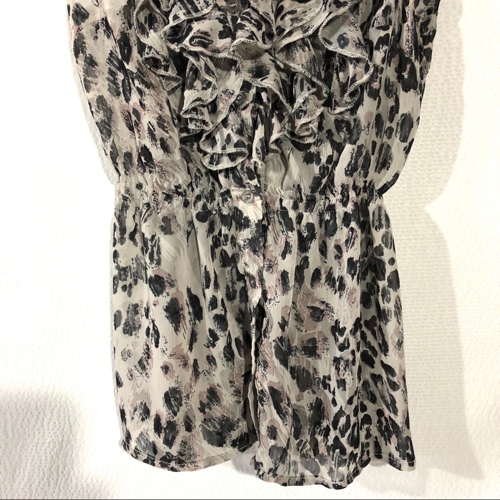 Sheer Animal Print Ruffled Front Blouse - Picture 5 of 8